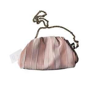 LC Lauren Conrad Pink Pleated Soft Pink Clutch Crossbody Gold Straps Prom Formal